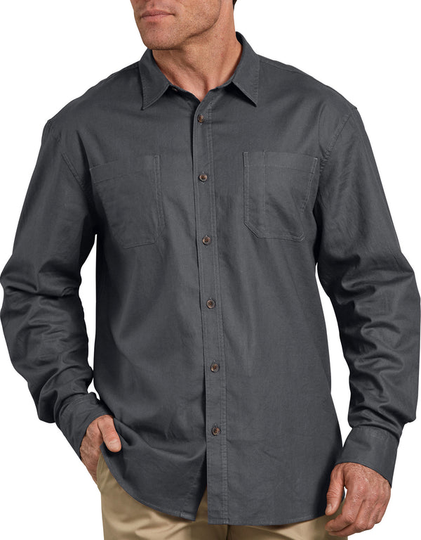 Dickies Long Sleeve Solid Cotton Shirt, Stonewashed Charcoal