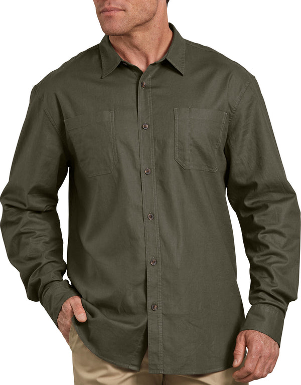 Dickies Long Sleeve Solid Cotton Shirt, Stonewashed Moss